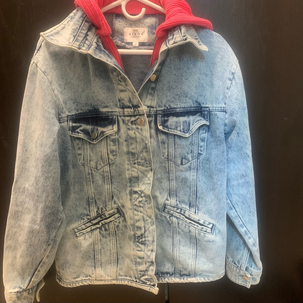 Blue Denim Jacket with Pink Hood